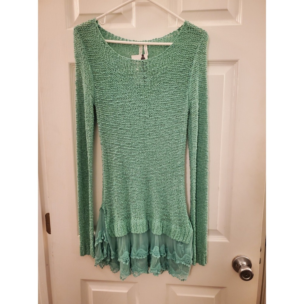 Kate Collection‎ Green Long Sleeve Sweater Top Size Small Medium Y2K Retro 90s